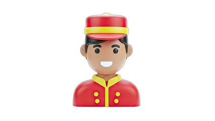 3D Bellhop Smiling on White Background