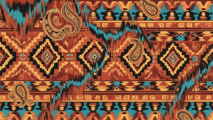 Vibrant Bohemian Tribal Pattern with Paisley Motifs.