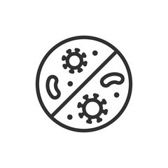 Microbes crossed out, linear icon. Bacteria removal and germ protection. Line with editable stroke.