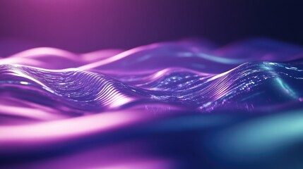 Abstract purple and blue flowing waves creating a dynamic background, representing energy flow, digital data, and sound visualization in modern technology concepts