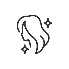Woman hair with sparkle, linear icon. Haircare beauty and shine effect. Line with editable stroke.