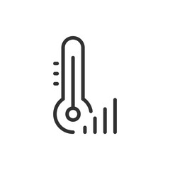 Thermometer with rising bars, linear icon. Temperature increase and heat level change. Line with editable stroke.