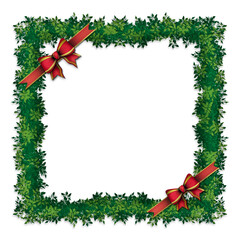 Christmas Greenery  foliage Frame With Red Bows illustration 