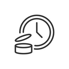 Clock with opened container, linear icon. Shelf life, Product shelf life after opening. Line with editable stroke.