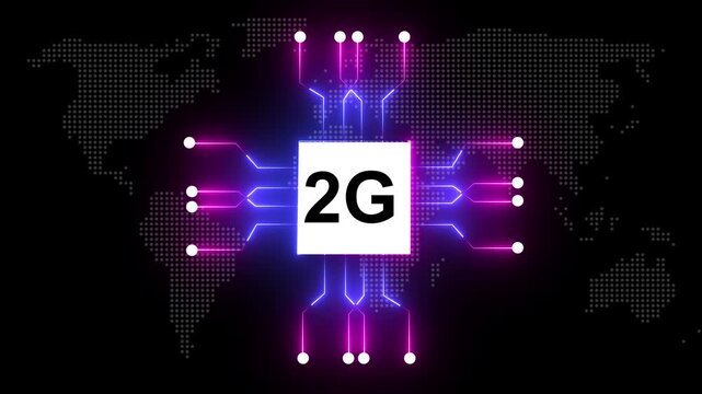 Glowing neon circuit board animation.Technology multicolor concept Motherboard circuit pattern. 2G text and circuit lines icon animation.