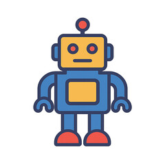 Fototapeta premium Cute robot character with yellow face and blue body standing alone