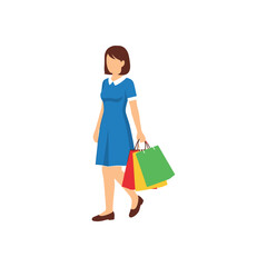 Smiling woman holding shopping bags is a happy customer purchasing fashion items on sale