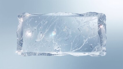Floating single rectangular ice block showing cracked veins against studio gradient, prism glints
