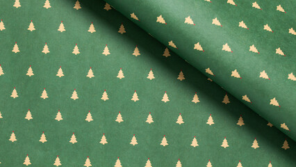Green Christmas background with snowflakes and christmas trees,seamless pattern of christmas trees and snowflakes on green background,Christmas wrapping paper, Xmas pattern with ornaments.