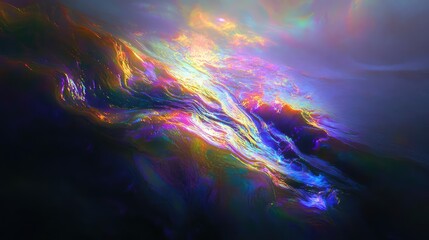 Fluid patterns forming a mesmerizing wave of light, displaying a vibrant spectrum of colors and a dynamic sense of motion, suitable for technology, energy, and artistic visual concepts