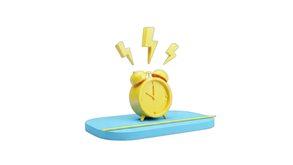 Alarm Clock Ringing with Lightning Bolts on Blue Surface