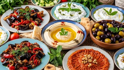 Exquisite Feast: A vibrant display of culinary artistry, featuring an array of delectable dishes that tempt the senses and showcase the diversity of flavors.