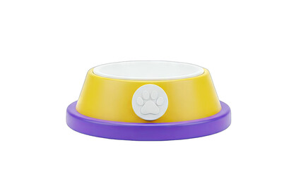 Colorful Pet Bowl with Paw Print, Isolated on White