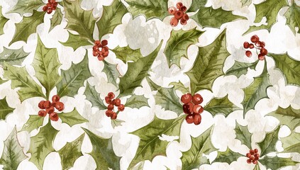 Obraz premium Displaying serrated holly leaves, red berry clusters on textured paper showing brushstrokes