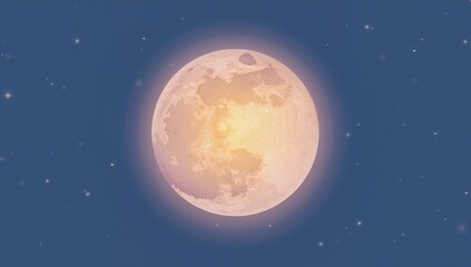 Obraz premium Dominating nearly full moon revealing warm surface texture in open night sky, haloed by faint stars