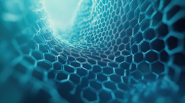 Abstract digital background showing a pulsating blue hexagonal grid structure, representing data flow, internet connections, scientific research, and advanced technology - Powered by Adobe