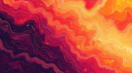 Abstract background presenting warm gradient colors from red to orange and yellow, forming fluid, swirling lines and organic patterns suggesting energy, movement, and heat