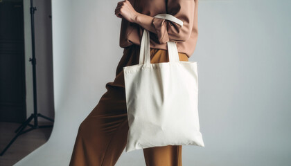 Canvas tote bag mockup held by person in natural light