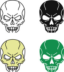 Four Skull Faces in Black Yellow and Green Color Variations
