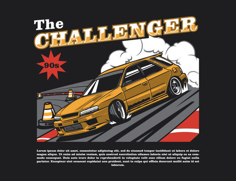 t-shirt vector design with 90s automotive image and cool background graphic