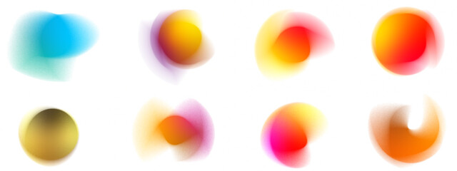 PNG Abstract Radial Gradient Blur Shapes and Light Circles  Colorful Fluid Mesh Blobs with Neon Aura, Soft Round Bubble Elements in Blue, Red, Pink, Purple and Yellow, Isolated on Transparent Backgrou
