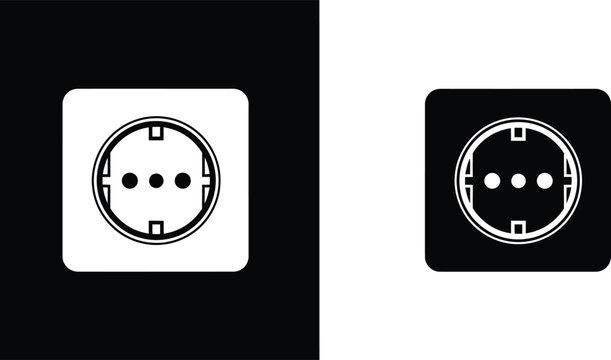 Black and White Electrical Outlet Illustration Two Plugs with Inverted Colors and Square Borders