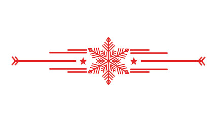 Red snowflake text divider with stars and arrow lines, winter holiday ornament for greeting cards, isolated vector illustration
