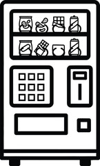 Black and White Outline of a Vending Machine Displaying Snacks and Beverages for Purchase