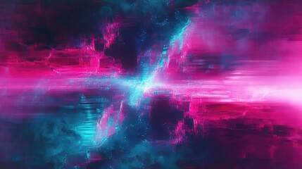 Abstract digital background depicting a vibrant data stream with pixel distortions and glowing neon light effects, forming a unique futuristic pattern