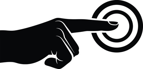 Finger Pushing a Target Black and White Illustration Symbolizing Activation or Touch