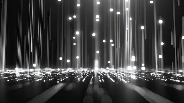 Abstract digital particles rise from a glowing grid, visualizing data streams, network connectivity and information flow in a futuristic cyberspace of technology and communication - Powered by Adobe