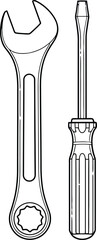 Illustration of a Combination Wrench and Flathead Screwdriver Hand Tools on White