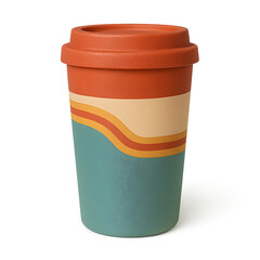 Reusable Coffee Cup with Retro Color Layers and textured surface Isolated on Transparent Background for Sustainable Lifestyle, Takeaway Beverage Design, takeaway drinks, and eco-friendly branding, PNG