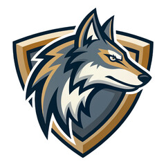 Flat Vector Emblem of Cave Wolf, Steel Grey and Bronze Esport Badge