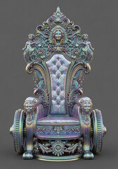 Fototapeta premium Antique Thai style golden royal throne armchair in an old Buddhist temple, a piece of Asian religious furniture art