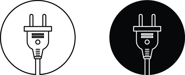 Outlined Electric Plug Icons in Black and White Circle Backgrounds