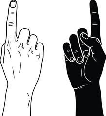Two Hands Pointing Upward One Black Silhouette and One White Line Drawing