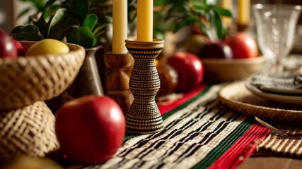 christmas decoration on the table | Multicultural holiday table | a holiday table setting that features elements of Kwanzaa (Kinara) and Christmas decorations side-by-side, clean aesthetic - Powered by Adobe