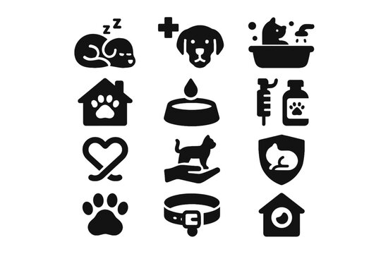 Vector rest care wellness monitored cells pet icons icon space no clean