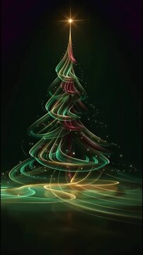 abstract glowing christmas tree animation with red and green light trails