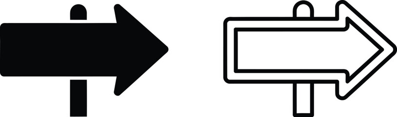 Two Right Arrow Sign Icons One Solid, One Outline Directional Symbols