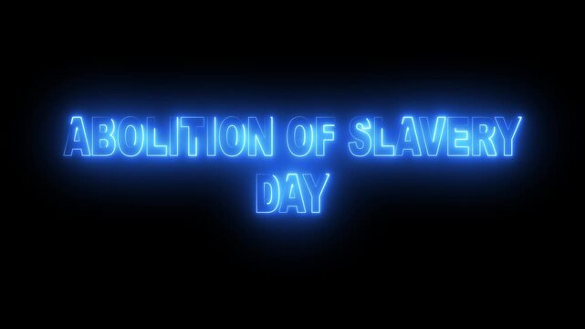Glowing neon cyan color Abolition of Slavery day icon animation on black background.4k motion video animation.