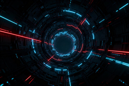 Futuristic Sci-Fi Tunnel with Neon Lines - Powered by Adobe