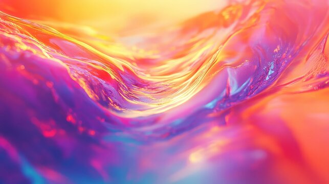 Fluid iridescent surface showing vibrant energy and dynamic flow with captivating waves and soft light reflections, forming a modern abstract background for various design concepts - Powered by Adobe