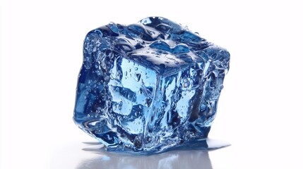 Obraz premium shot of a single, ice-cold cube of frozen yogurt (froyo), showing condensation and sharp edges. It symbolizes a refreshing, delicious and healthy food alternative, isolated on a bright white 