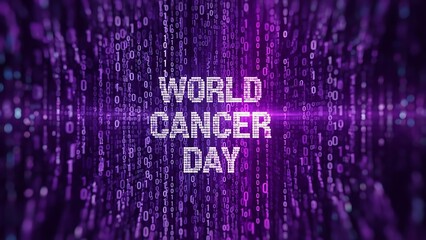 World Cancer Day digital concept with falling binary code matrix style