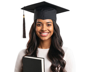 Portrait of a smiling young female college student wearing square academic cap and 
