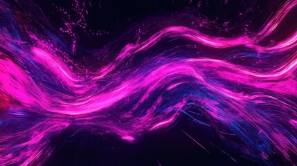 Abstract artwork featuring vibrant pink and blue neon light trails and sparkling particles creating a dynamic, flowing wave pattern, representing data visualization or digital energy