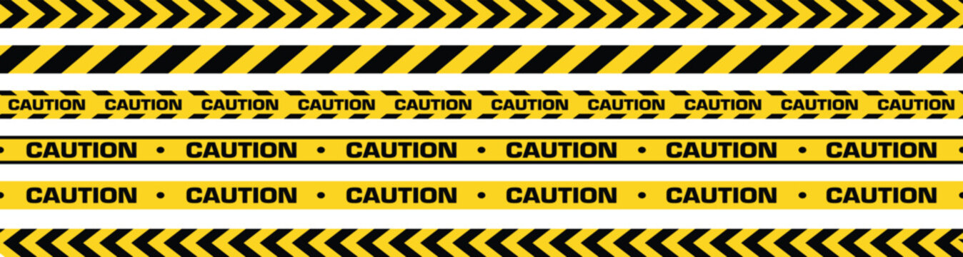 Caution warning barrier tape sign for web site road warning, Black and yellow line. Seamless barrier. Included brushes,