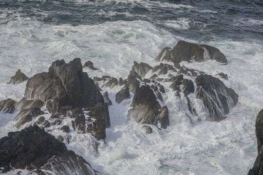 Waves blazing against cliffs, Ballaghboy, Kilnamanagh, County Cork, Ireland